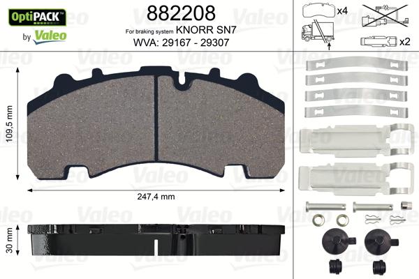 Valeo 882208 - Kit de plaquettes de frein, frein à disque cwaw.fr