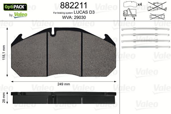 Valeo 882211 - Kit de plaquettes de frein, frein à disque cwaw.fr