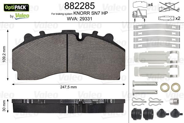 Valeo 882285 - Kit de plaquettes de frein, frein à disque cwaw.fr