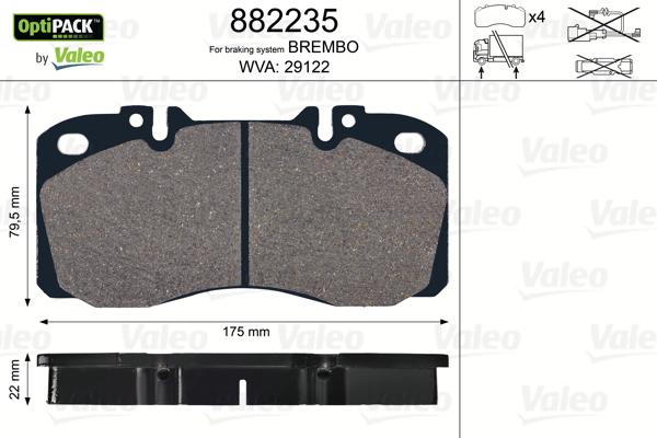 Valeo 882235 - Kit de plaquettes de frein, frein à disque cwaw.fr