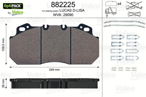 Valeo 882225 - Kit de plaquettes de frein, frein à disque cwaw.fr