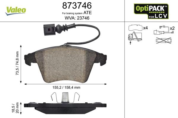 Valeo 873746 - Kit de plaquettes de frein, frein à disque cwaw.fr