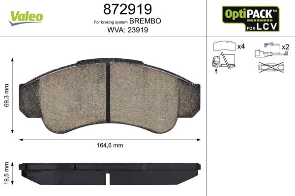 Valeo 872919 - Kit de plaquettes de frein, frein à disque cwaw.fr