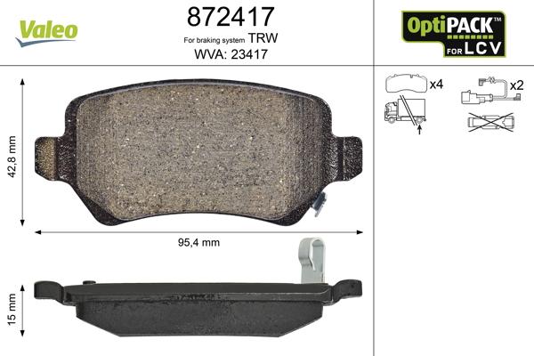 Valeo 872417 - Kit de plaquettes de frein, frein à disque cwaw.fr