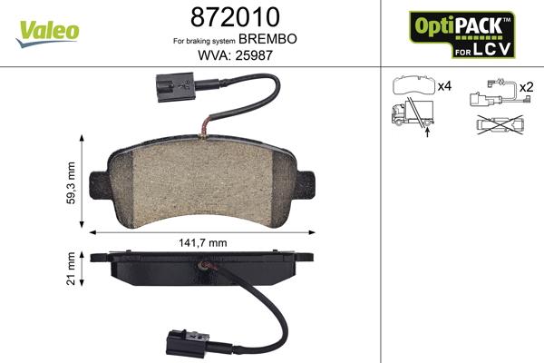 Valeo 872010 - Kit de plaquettes de frein, frein à disque cwaw.fr