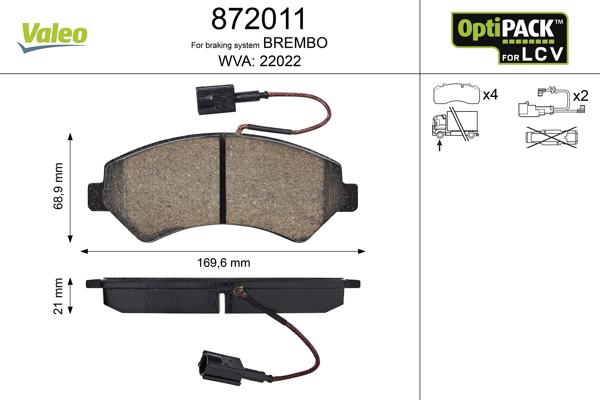 Valeo 872011 - Kit de plaquettes de frein, frein à disque cwaw.fr