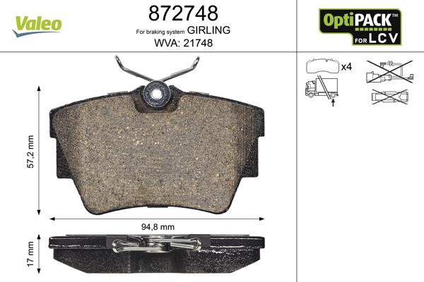 Valeo 872748 - Kit de plaquettes de frein, frein à disque cwaw.fr