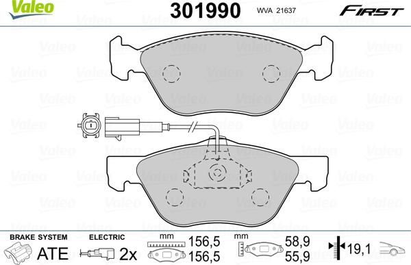 Valeo 301990 - Kit de plaquettes de frein, frein à disque cwaw.fr