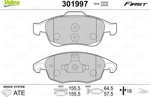 Valeo 301997 - Kit de plaquettes de frein, frein à disque cwaw.fr