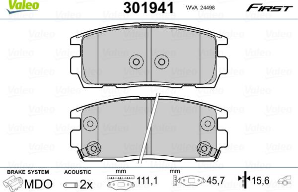 Valeo 301941 - Kit de plaquettes de frein, frein à disque cwaw.fr