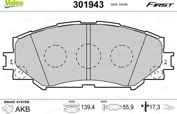 Valeo 301943 - Kit de plaquettes de frein, frein à disque cwaw.fr