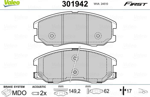 Valeo 301942 - Kit de plaquettes de frein, frein à disque cwaw.fr