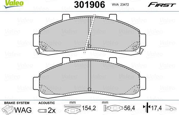 Valeo 301906 - Kit de plaquettes de frein, frein à disque cwaw.fr