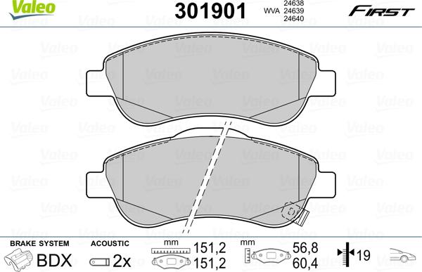 Valeo 301901 - Kit de plaquettes de frein, frein à disque cwaw.fr