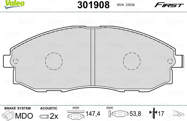 Valeo 301908 - Kit de plaquettes de frein, frein à disque cwaw.fr