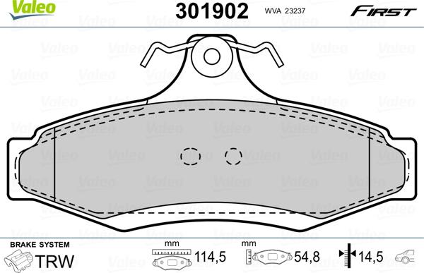 Valeo 301902 - Kit de plaquettes de frein, frein à disque cwaw.fr