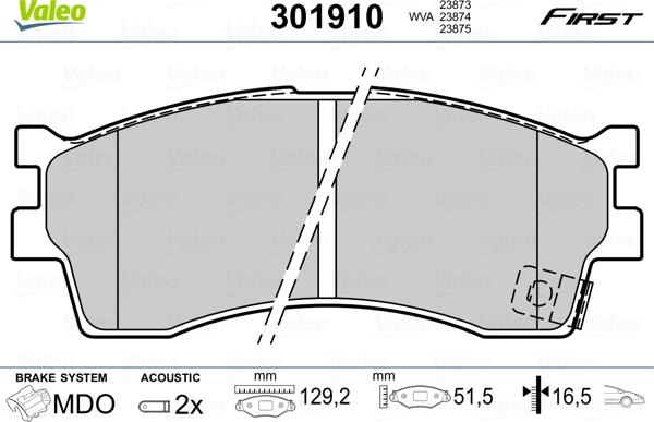 Valeo 301910 - Kit de plaquettes de frein, frein à disque cwaw.fr