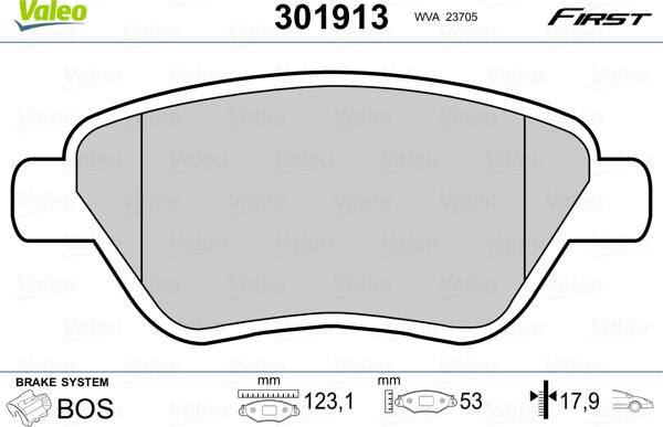 Valeo 301913 - Kit de plaquettes de frein, frein à disque cwaw.fr