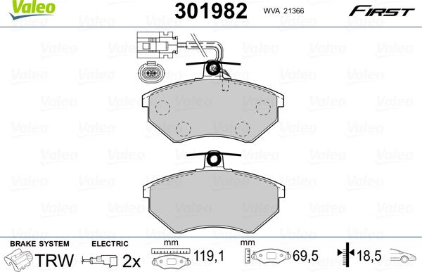 Valeo 301982 - Kit de plaquettes de frein, frein à disque cwaw.fr