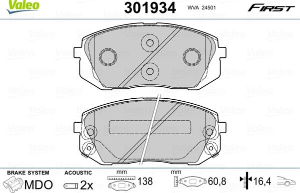 Valeo 301934 - Kit de plaquettes de frein, frein à disque cwaw.fr