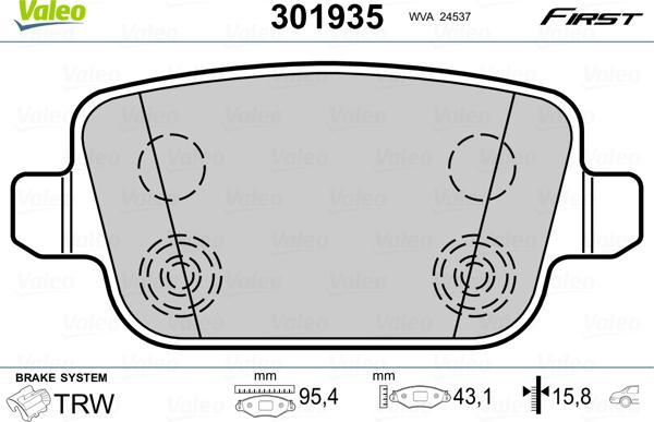 Valeo 301935 - Kit de plaquettes de frein, frein à disque cwaw.fr