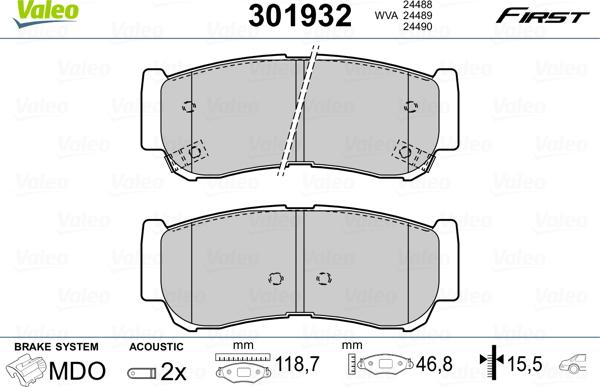 Valeo 301932 - Kit de plaquettes de frein, frein à disque cwaw.fr