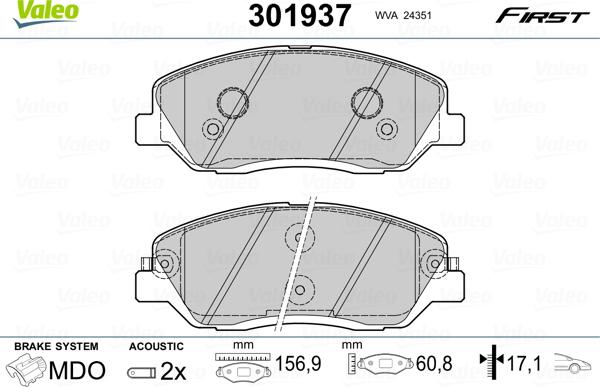 Valeo 301937 - Kit de plaquettes de frein, frein à disque cwaw.fr