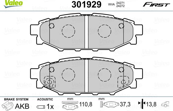 Valeo 301929 - Kit de plaquettes de frein, frein à disque cwaw.fr