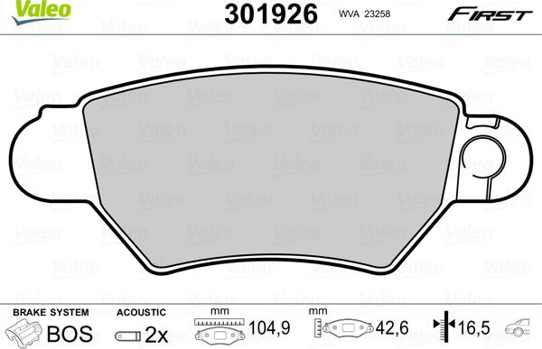 Valeo 301926 - Kit de plaquettes de frein, frein à disque cwaw.fr