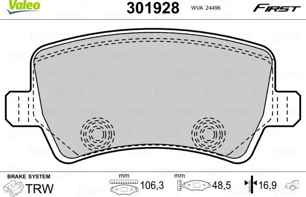 Valeo 301928 - Kit de plaquettes de frein, frein à disque cwaw.fr