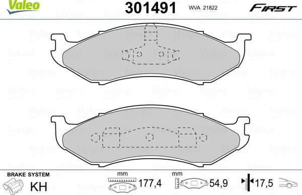 Valeo 301491 - Kit de plaquettes de frein, frein à disque cwaw.fr