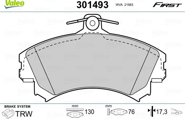 Valeo 301493 - Kit de plaquettes de frein, frein à disque cwaw.fr