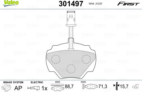 Valeo 301497 - Kit de plaquettes de frein, frein à disque cwaw.fr