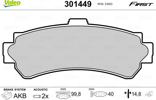 Valeo 301449 - Kit de plaquettes de frein, frein à disque cwaw.fr