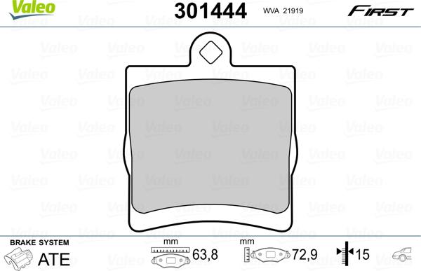 Valeo 301444 - Kit de plaquettes de frein, frein à disque cwaw.fr