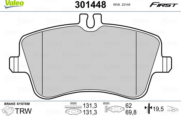 Valeo 301448 - Kit de plaquettes de frein, frein à disque cwaw.fr