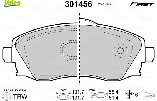 Valeo 301456 - Kit de plaquettes de frein, frein à disque cwaw.fr