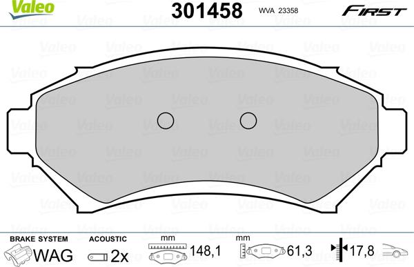 Valeo 301458 - Kit de plaquettes de frein, frein à disque cwaw.fr