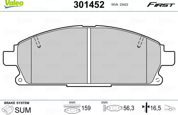 Valeo 301452 - Kit de plaquettes de frein, frein à disque cwaw.fr