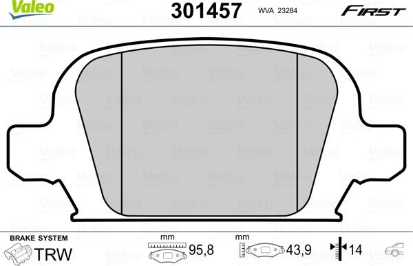 Valeo 301457 - Kit de plaquettes de frein, frein à disque cwaw.fr