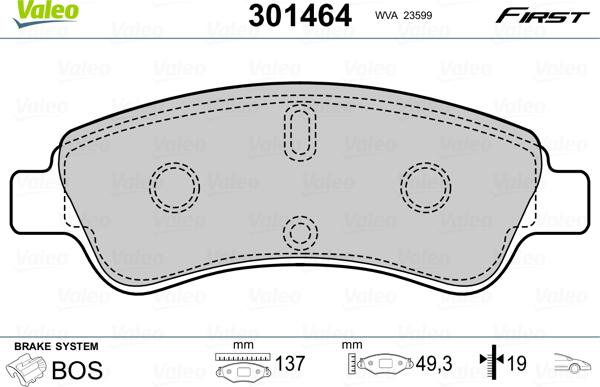 Valeo 301464 - Kit de plaquettes de frein, frein à disque cwaw.fr