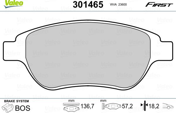 Valeo 301465 - Kit de plaquettes de frein, frein à disque cwaw.fr