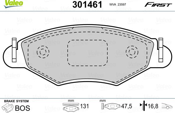 Valeo 301461 - Kit de plaquettes de frein, frein à disque cwaw.fr