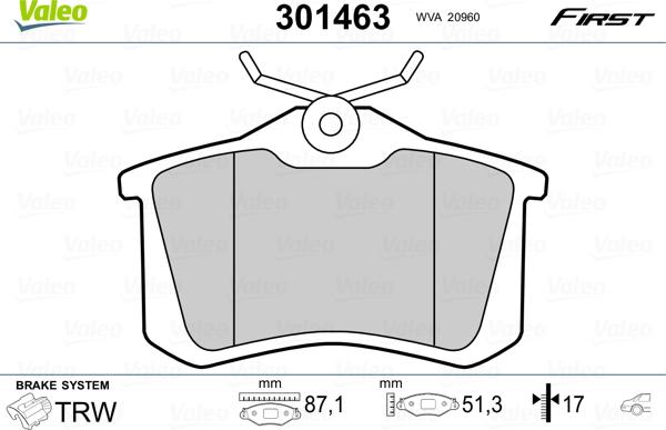 Valeo 301463 - Kit de plaquettes de frein, frein à disque cwaw.fr