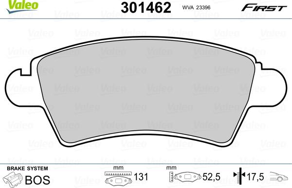 Valeo 301462 - Kit de plaquettes de frein, frein à disque cwaw.fr