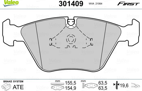 Valeo 301409 - Kit de plaquettes de frein, frein à disque cwaw.fr