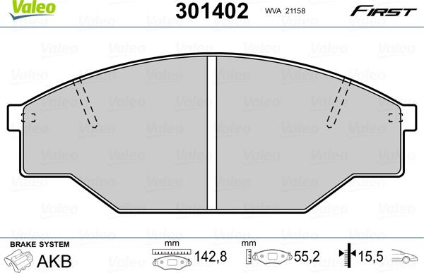 Valeo 301402 - Kit de plaquettes de frein, frein à disque cwaw.fr