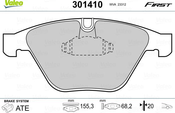 Valeo 301410 - Kit de plaquettes de frein, frein à disque cwaw.fr