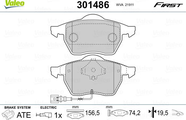 Valeo 301486 - Kit de plaquettes de frein, frein à disque cwaw.fr