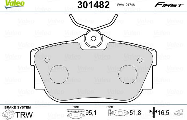 Valeo 301482 - Kit de plaquettes de frein, frein à disque cwaw.fr